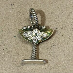 Brighton cocktail charm Martini or Champagne Clear crystals Green resin Retired